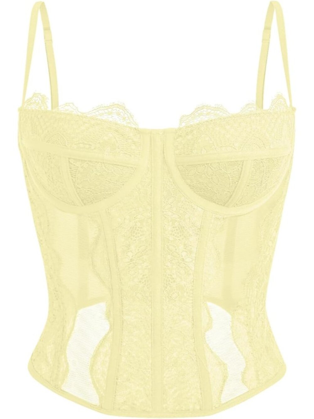 Women's Butter Boned Lace Mesh Underwire Bustier Spaghetti Strap Corset Tank Top